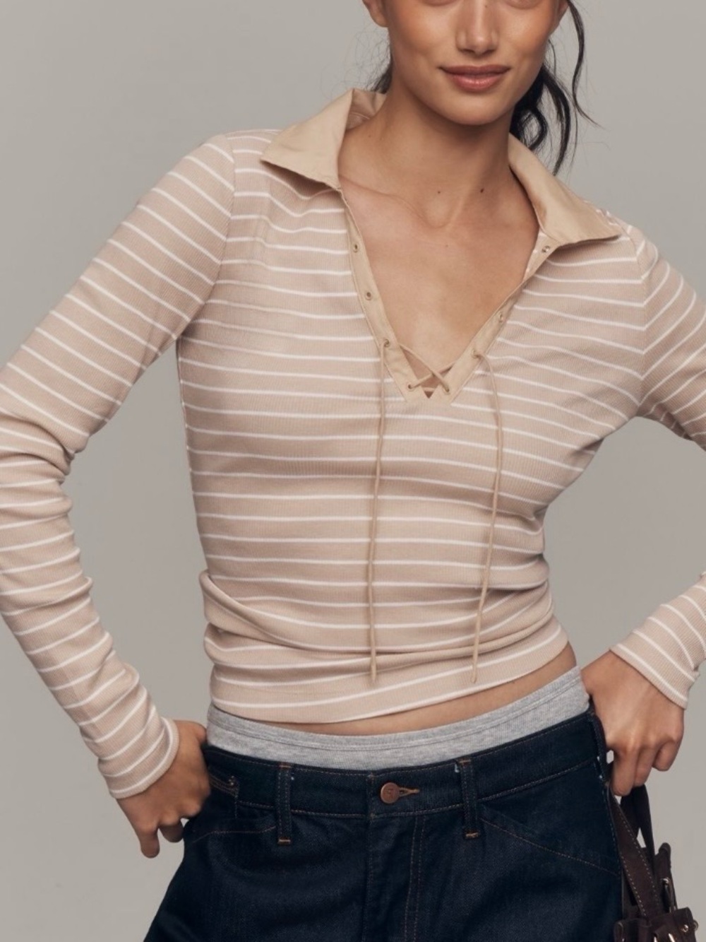 Maeve Tie Front Long Sleeve Top